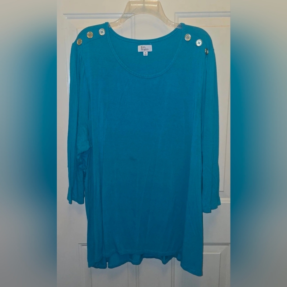 Kim Rogers Turquoise Shoulder-Button Blouse